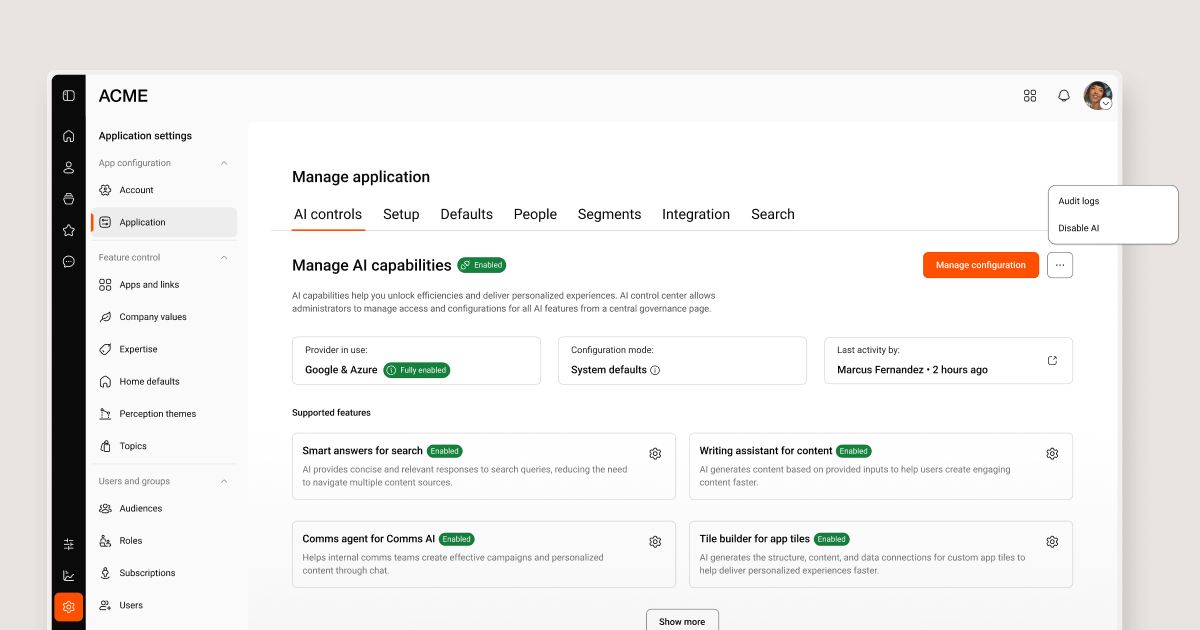 Simpplr AI control center dashboard