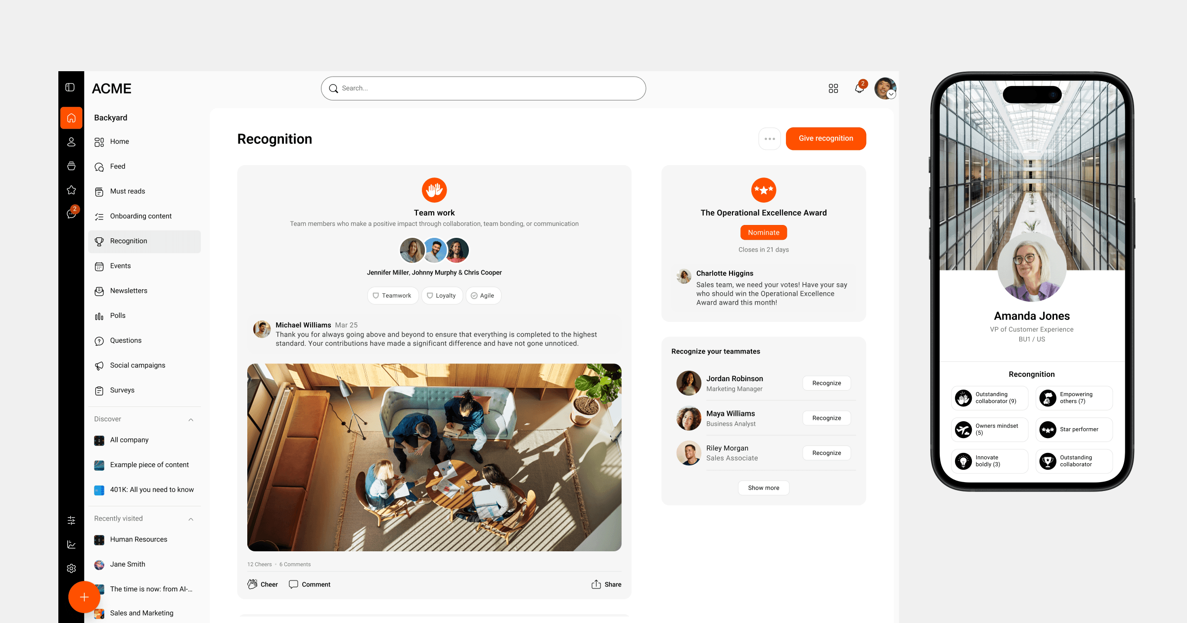 Simpplr Recognition & Reward dashboard