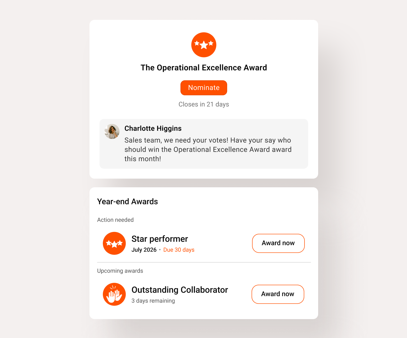 Employee recognition and rewards: recognize everyday contributions through peer nominations and Simpplr awards