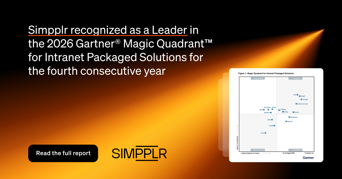 Gartner named Simpplr a Leader in the 2026 Magic Quadrant for Intranet Solutions