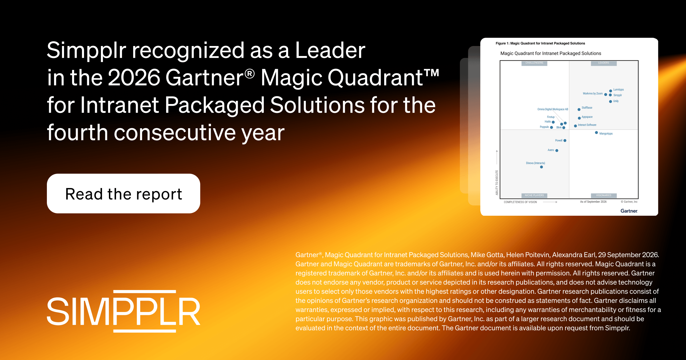 Gartner named Simpplr a Leader in the 2026 Magic Quadrant for Intranet Solutions